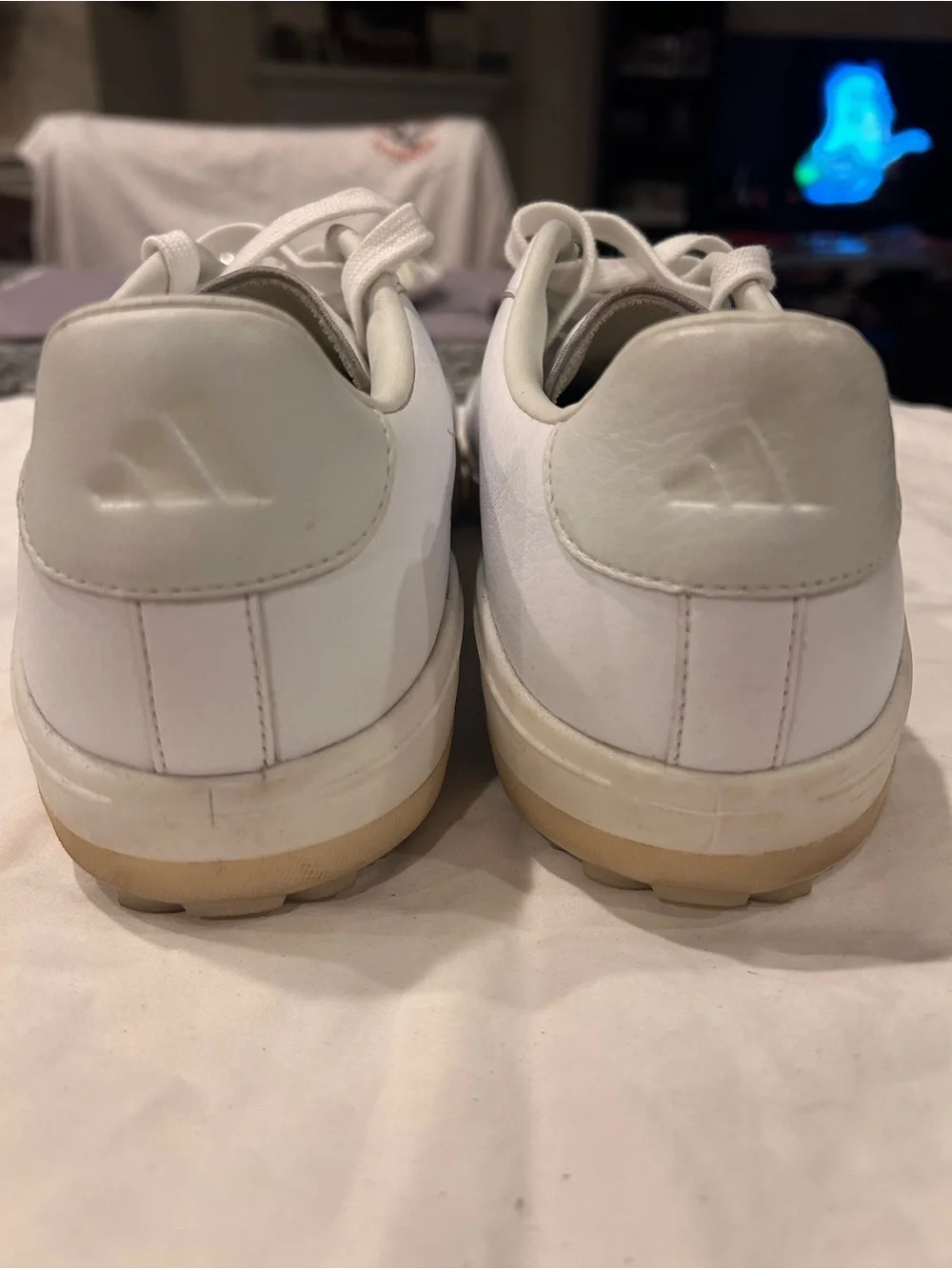Adidas Go-To Boost Spikeless Chalk White & Aluminum Leather Golf Shoes men’s 9